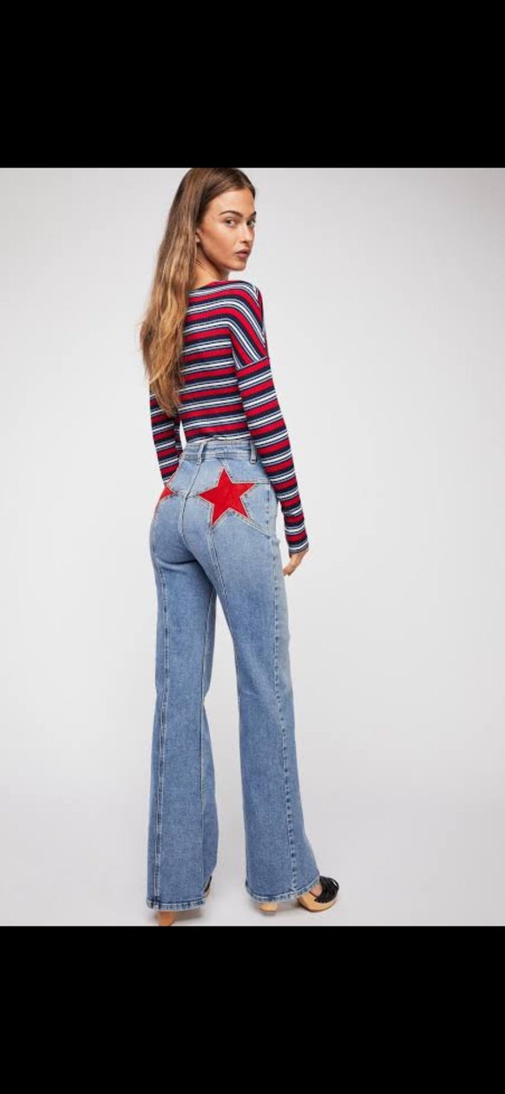 Free People Firecracker Red Star Flare Jeans  Flare jeans, Red star, High  waisted flare jeans