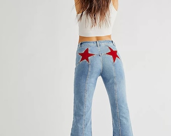 Free People Firecracker Flare Jeans “mid Stone Wash” - Etsy Canada