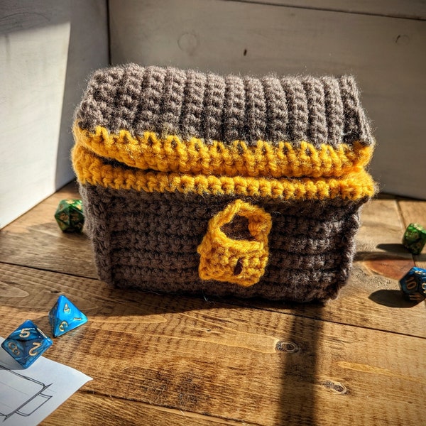 Hand-Crocheted Treasure Chest, Soft, and Sturdy Dice Box or Role-Playing Accessory, Small Trinket Box, Customizable