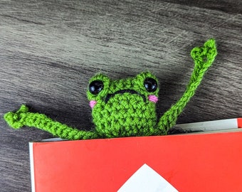 Leggy Frog Crocheted Bookmark, Unique Froggie Bookmark for Book Lovers, Made to Order Literary Gift for Her, Grumpy Frog Bookmark