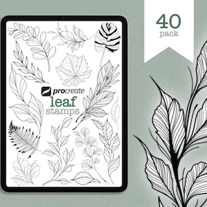 Procreate | 40 Stamp Leaf Set | Digital Download | Tattoo Stamp/Brushes | Leaves | Tattoo | Nature | Fine line | Only for Procreate