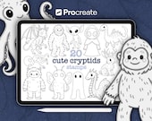 Procreate Cute Cryptids Stamp Set • 20 Pack • Fine Line Cryptid Illustration Stamps (Digital Download)