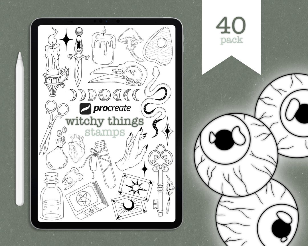 Procreate | 40 Witchy Things Stamp Set | Digital Download | Tattoo ...