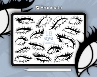 Procreate Eye Stamp Set • 15 Pack • Fine Line Eye Illustration Stamps (Digital Download)
