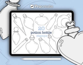 Procreate Potion Bottle Stamp Set • 20 Pack • Fine Line Bottle Illustration Stamps (Digital Download)