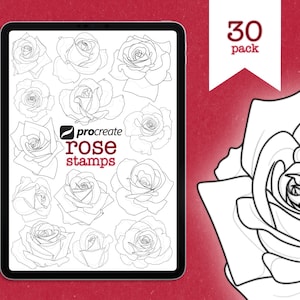 Procreate | 30 Rose Stamp Set | Digital Download | Tattoo Stamps/Brushes | Roses | Tattoo | Flowers | Fine line | Only for Procreate
