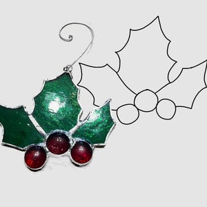 Stained glass pattern, stained glass beginner pattern, christmas stained glass pattern, stained glass christmas ornament pattern, holly