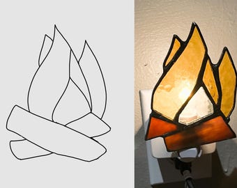 Beginner Campfire Stained Glass Pattern: Suncatcher Night Light (Digital Download)