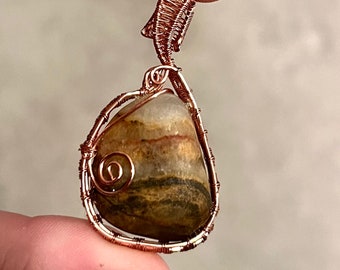 Caribbean Calcite: Copper Wire Wrapped Aragonite Pendant Necklace