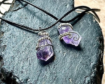Raw Amethyst Crystal Necklace: Hand Wrapped Copper Wire Pendant