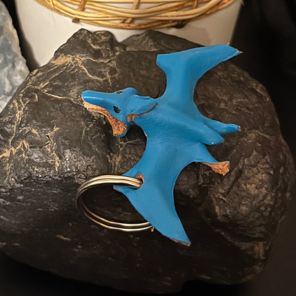 Leather dinosaurs, dinosaur, pterodactyl, keychain charm, keychain for men women, leather purse charms, dad gifts, christmas ornament