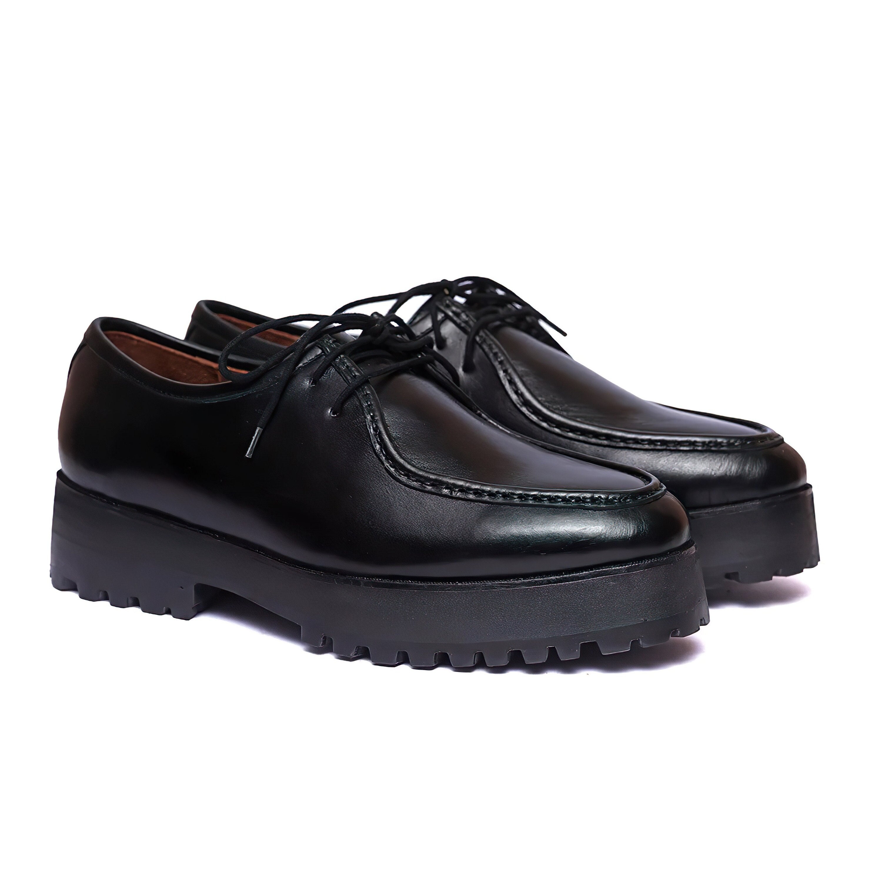 KRUNK Shoes - Black Platform Shoes - Men Shoes - Leather Shoes - B102