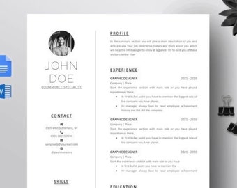 Clean Resume Template, Simple Cv Template for word, Cv Resume Template, Professional Resume Template, Modern Resume Template Word PDF files