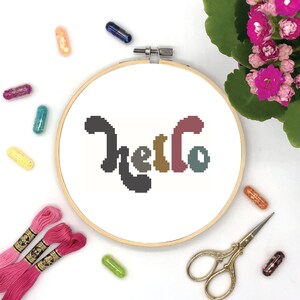 Retro Hello Cross-stitch Pattern - Digital PDF - Instant Download