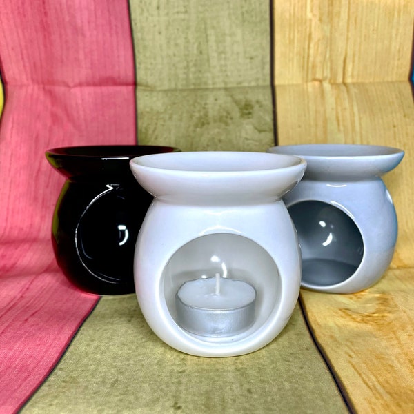 Ceramic Wax Melt / Oil Burner, Handmade and available in Grey, Black or White - Small Rounded Wax Warmer