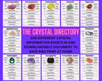 Crystal Directory / Crystal Guide - Contains 100 different crystal meanings, healing details, photo & more. Crystal Chart PDF Download