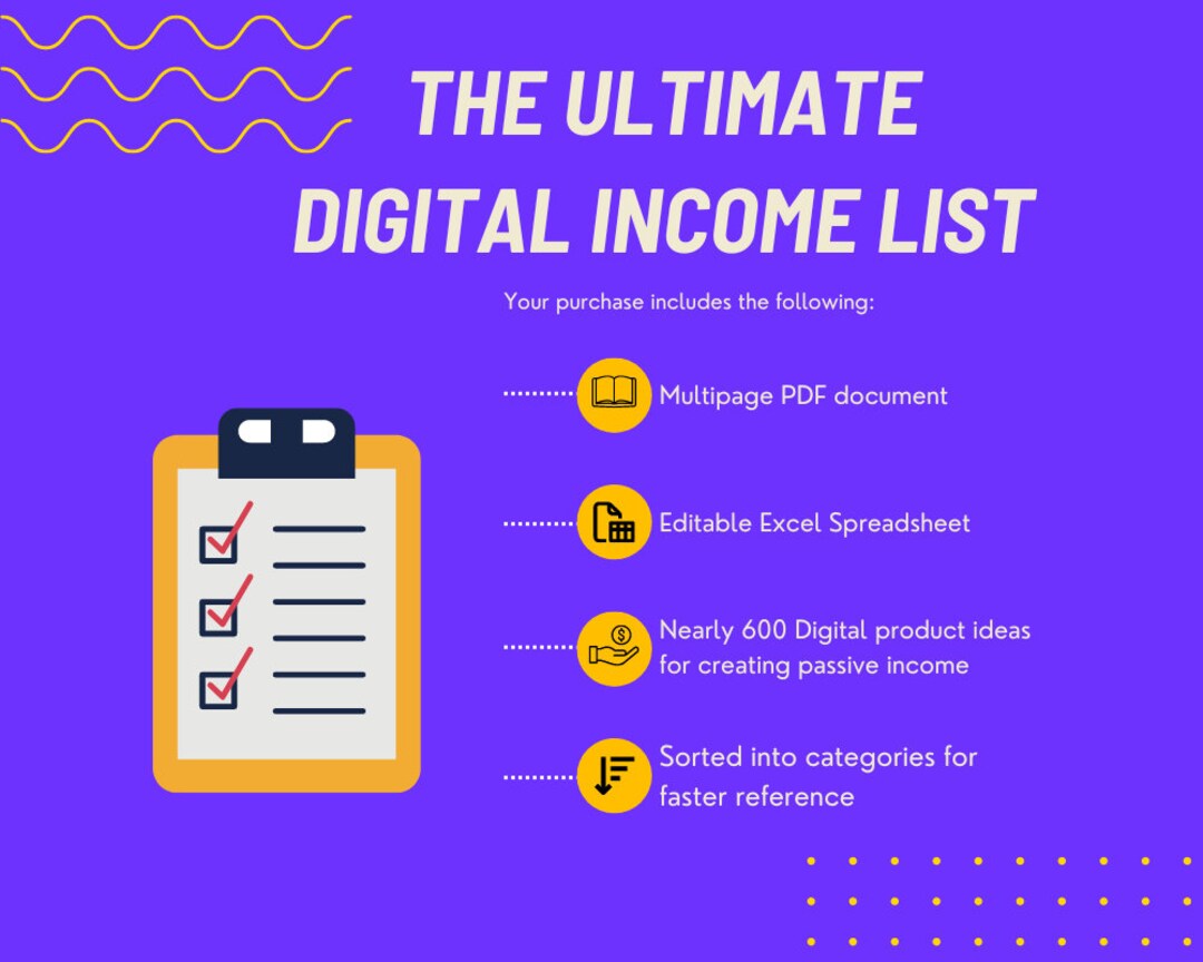 The Ultimate Digital Income List Make Passive Income Online - Etsy