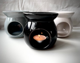 Ceramic Wax Melt / Oil Burner, Handmade and available in Grey, Black or White - Medium Rounded Wax Warmer