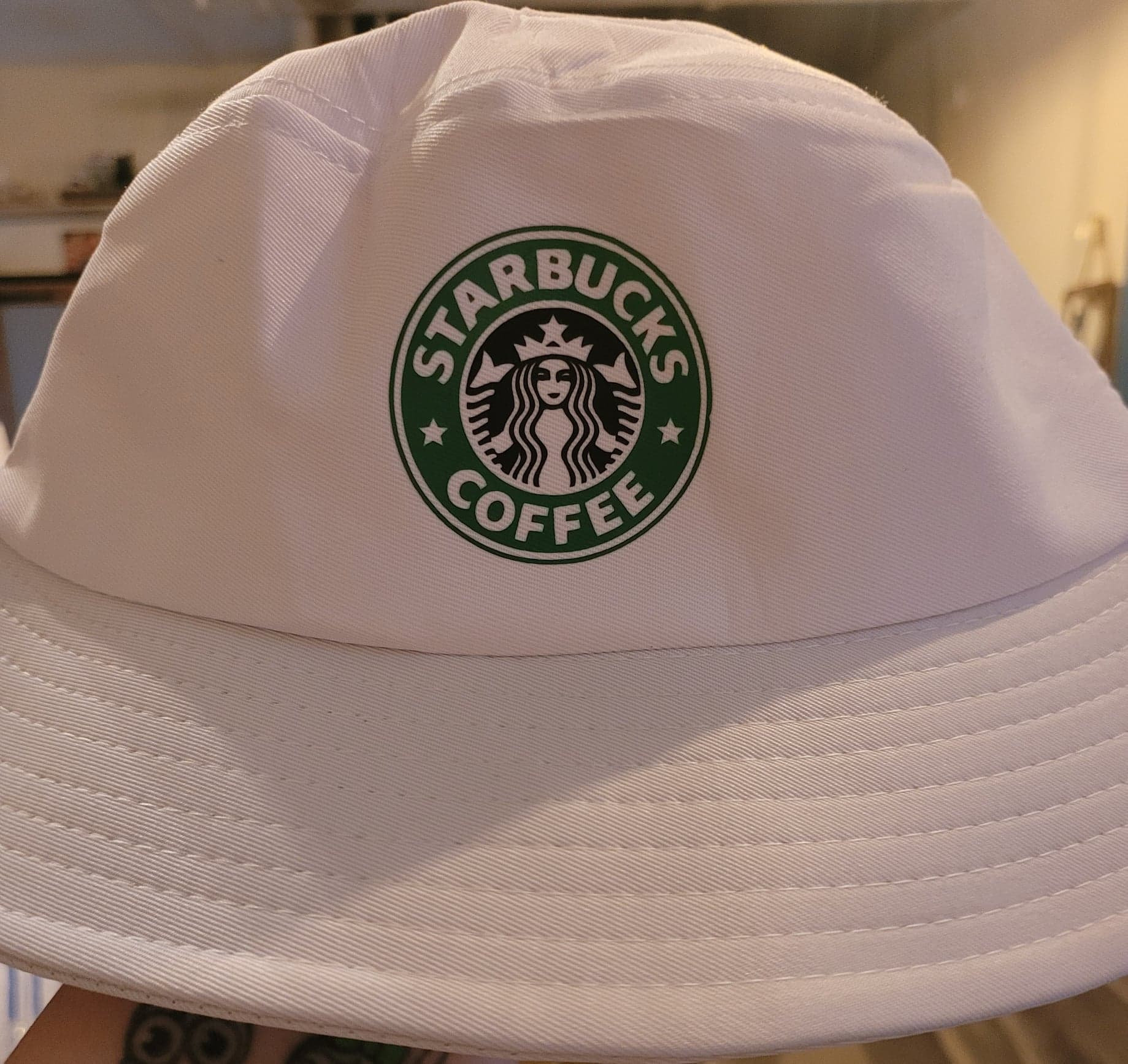 White Bucket Hat With Starbucks Logo Etsy