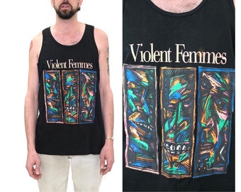 Vintage 1990s Violent Femmes Band T-Shirt // Single Stitch Music Tour Schwarz Baumwolle Neon Schwarzlicht Reaktiv Tank Top Gr. XL