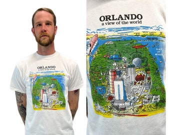 Vintage 1990s Orlando Souvenir T-Shirt // Single Stitch White Cotton Novelty Print Tee by Anvil Size Large