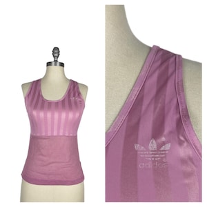 Vintage 1980s Womens Adidas Stretch Tank Top // Purple Nylon Netted Workout Running Shirt Size Small