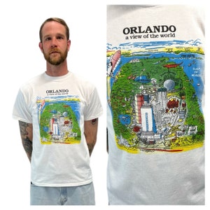 Vintage 1990s Orlando Souvenir T-Shirt // Single Stitch White Cotton Novelty Print Tee by Anvil Size Large
