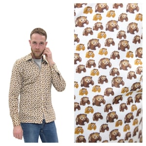 Vintage 1970s Novelty Print Button Down // Mens Long Sleeve Mini Bear Disco Shirt by Rags