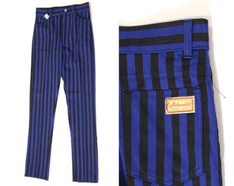 Vintage 1980s Deadstock Cigarette Pants // Black and Blue Striped Slim Fit Mod Punk Trousers by Melanddi Carnaby Street