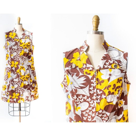 Vintage 1960s Yellow Hawaiian Dress // Sleeveless… - image 1