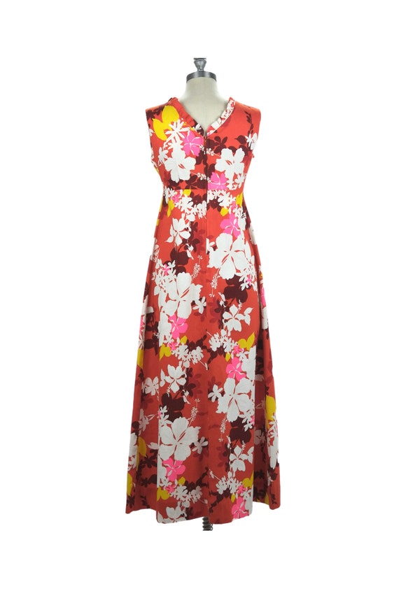 Vintage 1960s Hawaiian Print Hostess Dress // Ora… - image 4