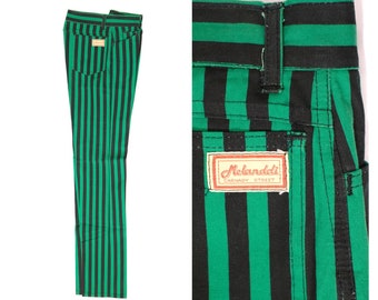 Vintage 1980s Striped Melanddi Trousers // Green and Blue Slim Fit Mens Cigarette Pants