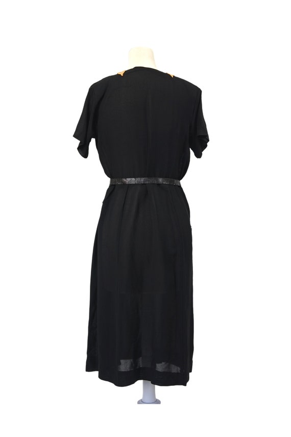 Vintage 1940s Semi Sheer Sheath Dress // Black Ra… - image 4