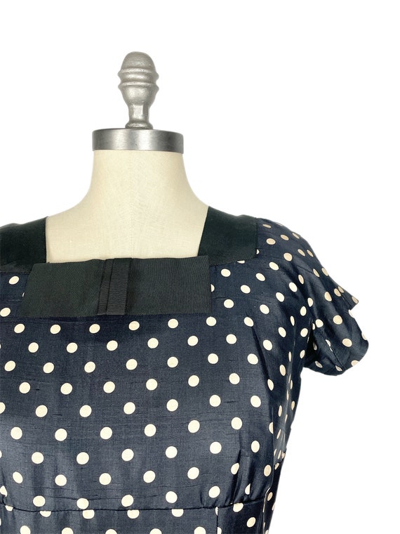 Vintage 1950s Polka Dot Day Dress // Navy Silk Gr… - image 3