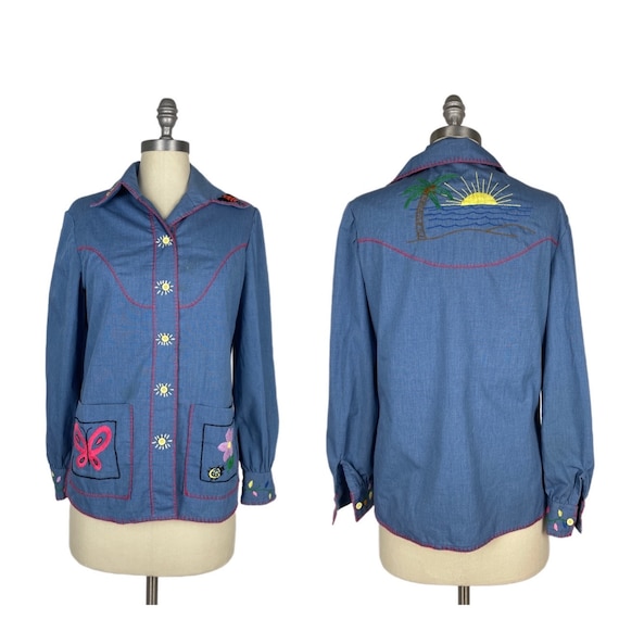 Vintage 1970s Embroidered Chore Jacket // Womens … - image 1