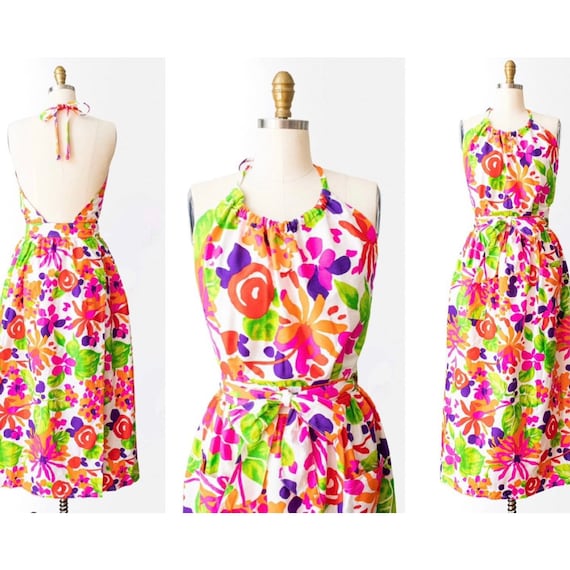 Vintage 1970s Wrap Dress // Abstract Floral Print 