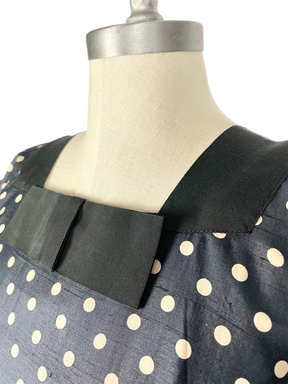 Vintage 1950s Polka Dot Day Dress // Navy Silk Gr… - image 4