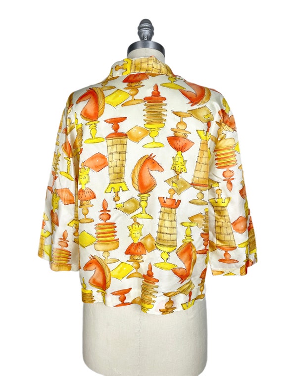 Vintage 1960s Chess Blouse // Orange Novelty Prin… - image 5