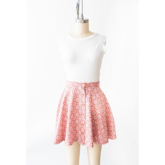 Vintage 1960s Mini Skirt // Pink Mod Geometric Button… - Gem