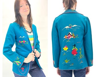 Vintage 1960s - 1970s Mexican Souvenir Jacket / Wool / Embroidered