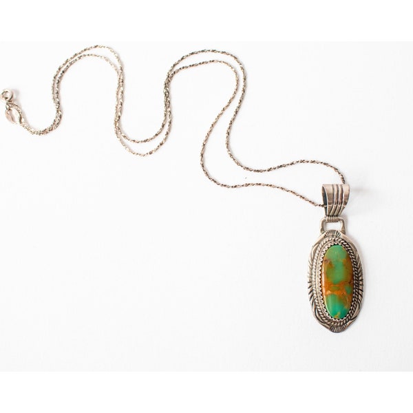 Vintage Turquoise Sterling Silver Pendant Necklace // Loren Thomas Begay Navajo Artisan // Fine Jewelry .925