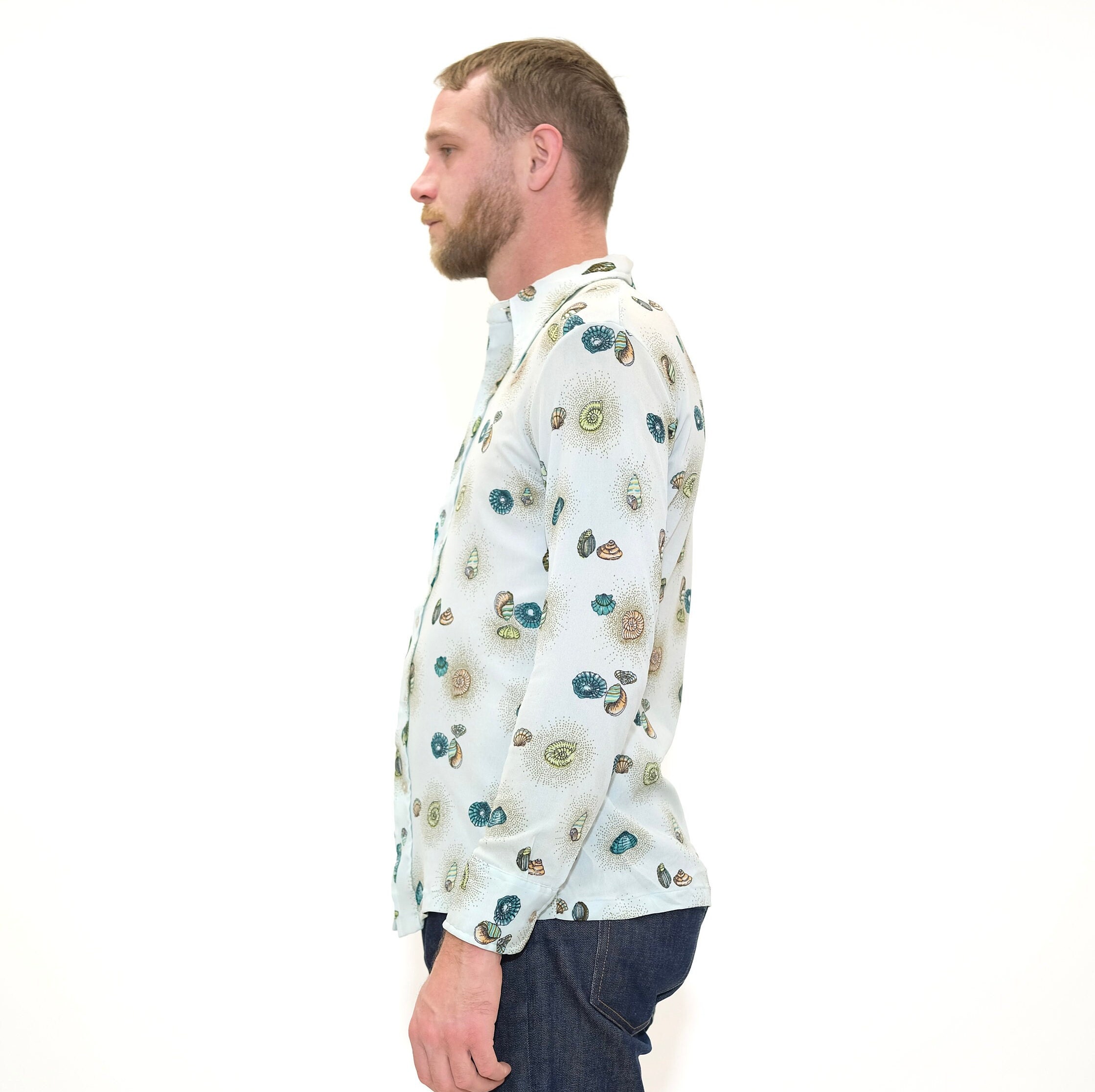 Vintage 1970s Mens Novelty Print Button Down // Light Blue Etsy