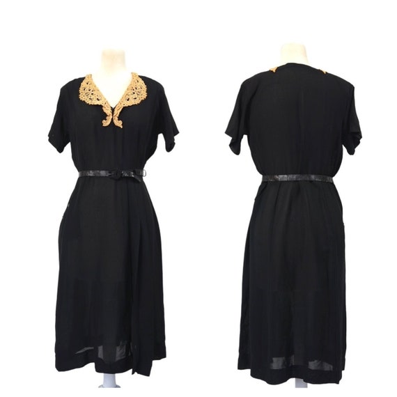 Vintage 1940s Semi Sheer Sheath Dress // Black Ra… - image 1