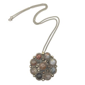 Vintage 1970s Pendant Necklace // Brass Tone Boho Agate Gemstone Statement Jewelry