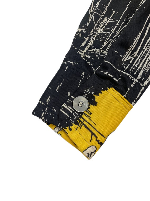 Vintage 1970s Mens Novelty Print Button Down // Black… Gem