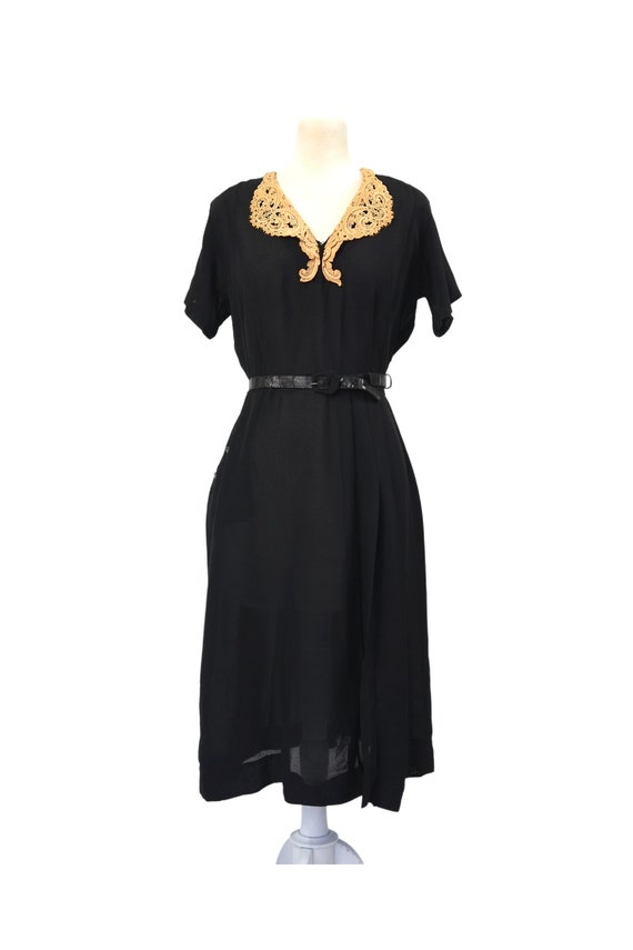 Vintage 1940s Semi Sheer Sheath Dress // Black Ra… - image 2