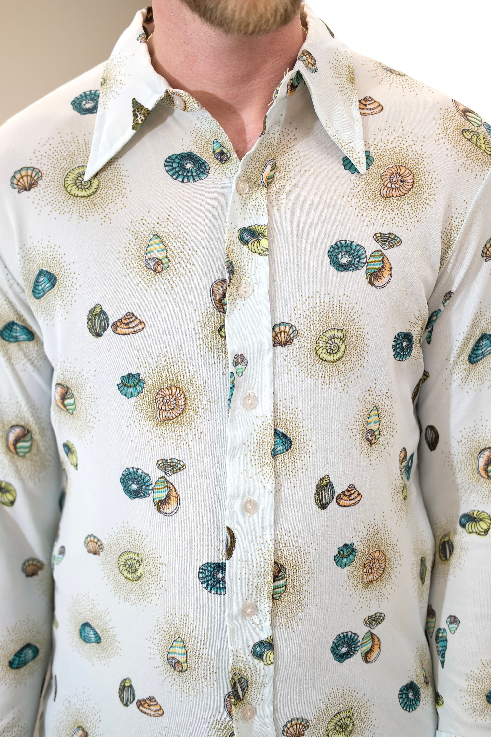 Vintage 1970s Mens Novelty Print Button Down // Light Blue Etsy