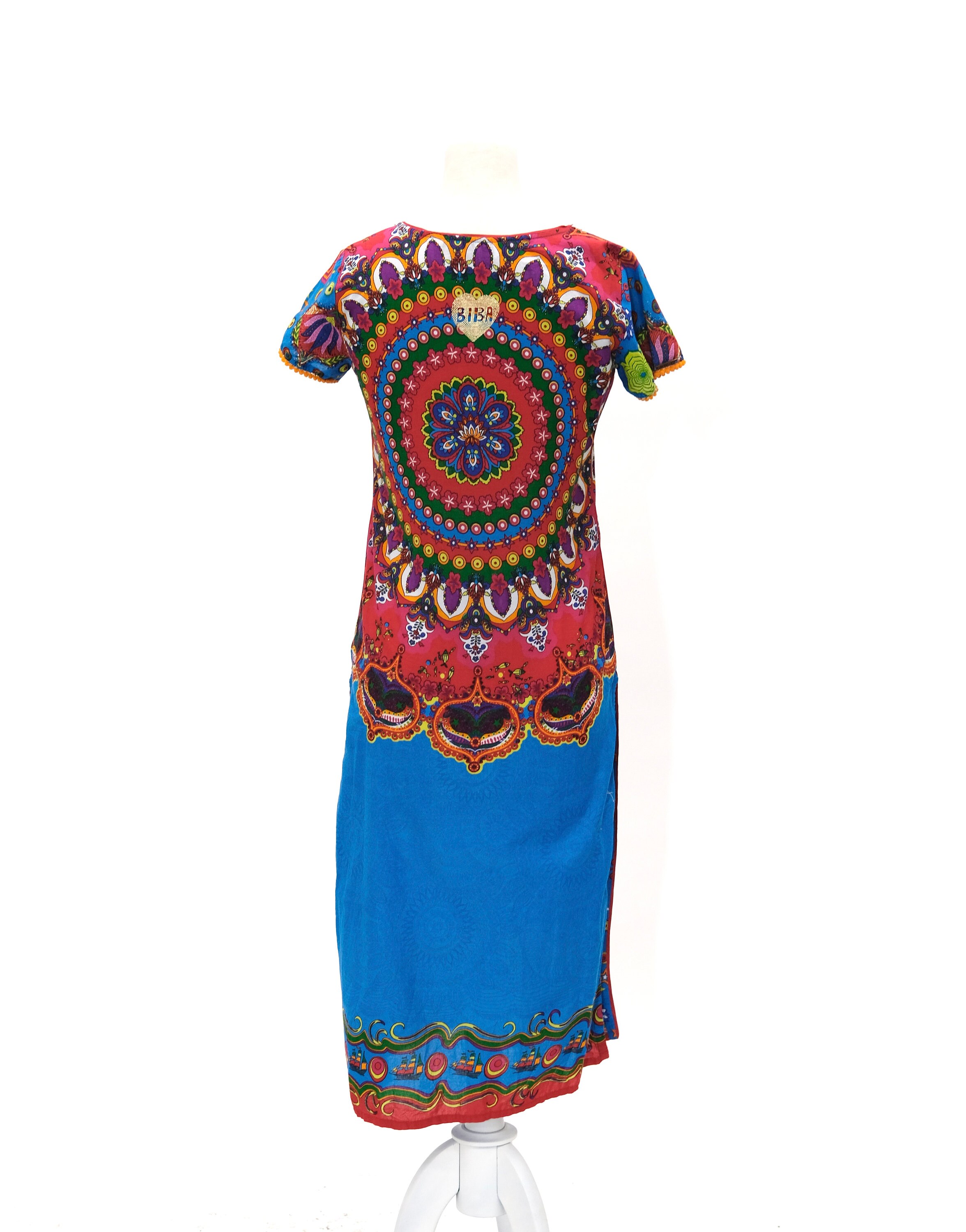 biba rainbow sequin dress Vintage 1990s Rainbow Mandala Biba Revival Dress // Lightweight Geometric  Short Sleeve India Inspired Summer Dress