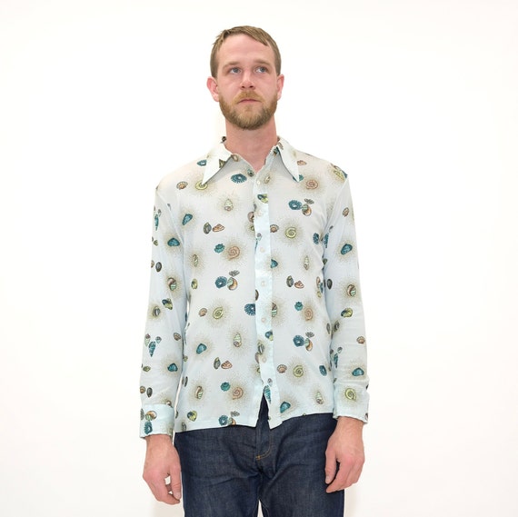 Vintage 1970s Mens Novelty Print Button Down // L… - image 2