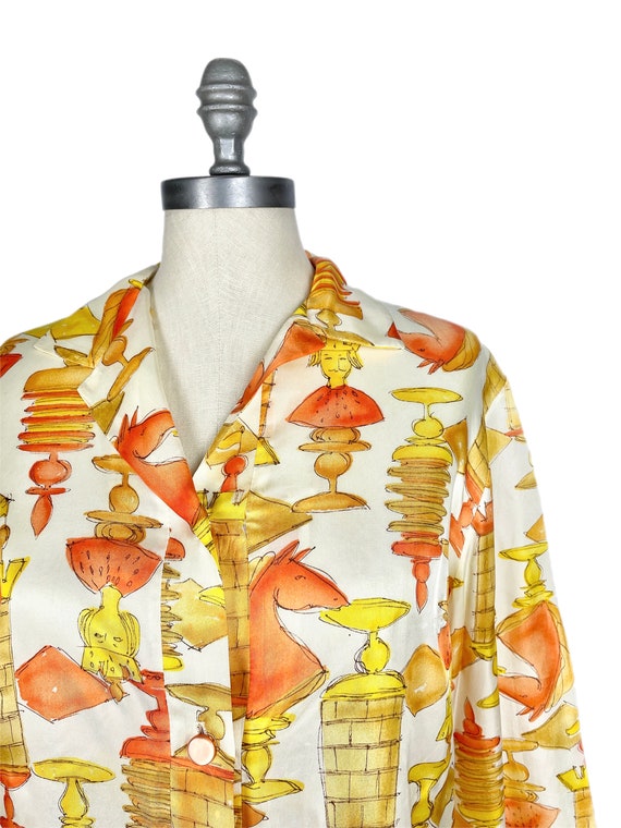 Vintage 1960s Chess Blouse // Orange Novelty Prin… - image 3